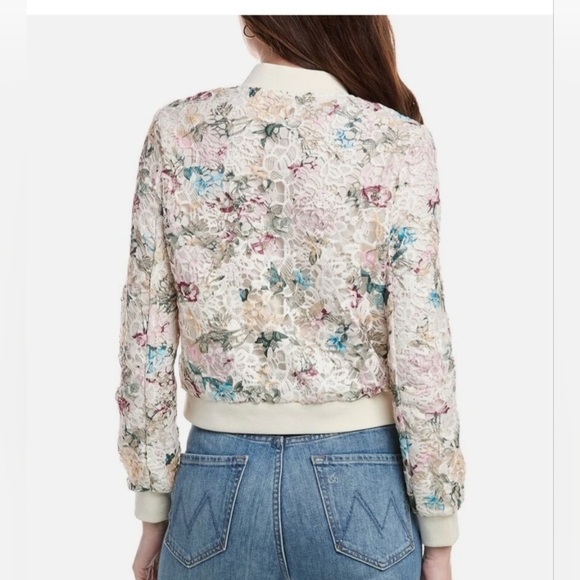 NANETTE NANETTE LEPORE ivory multi Floral crochet Lace Bomber Jacket size Medium - Picture 5 of 15